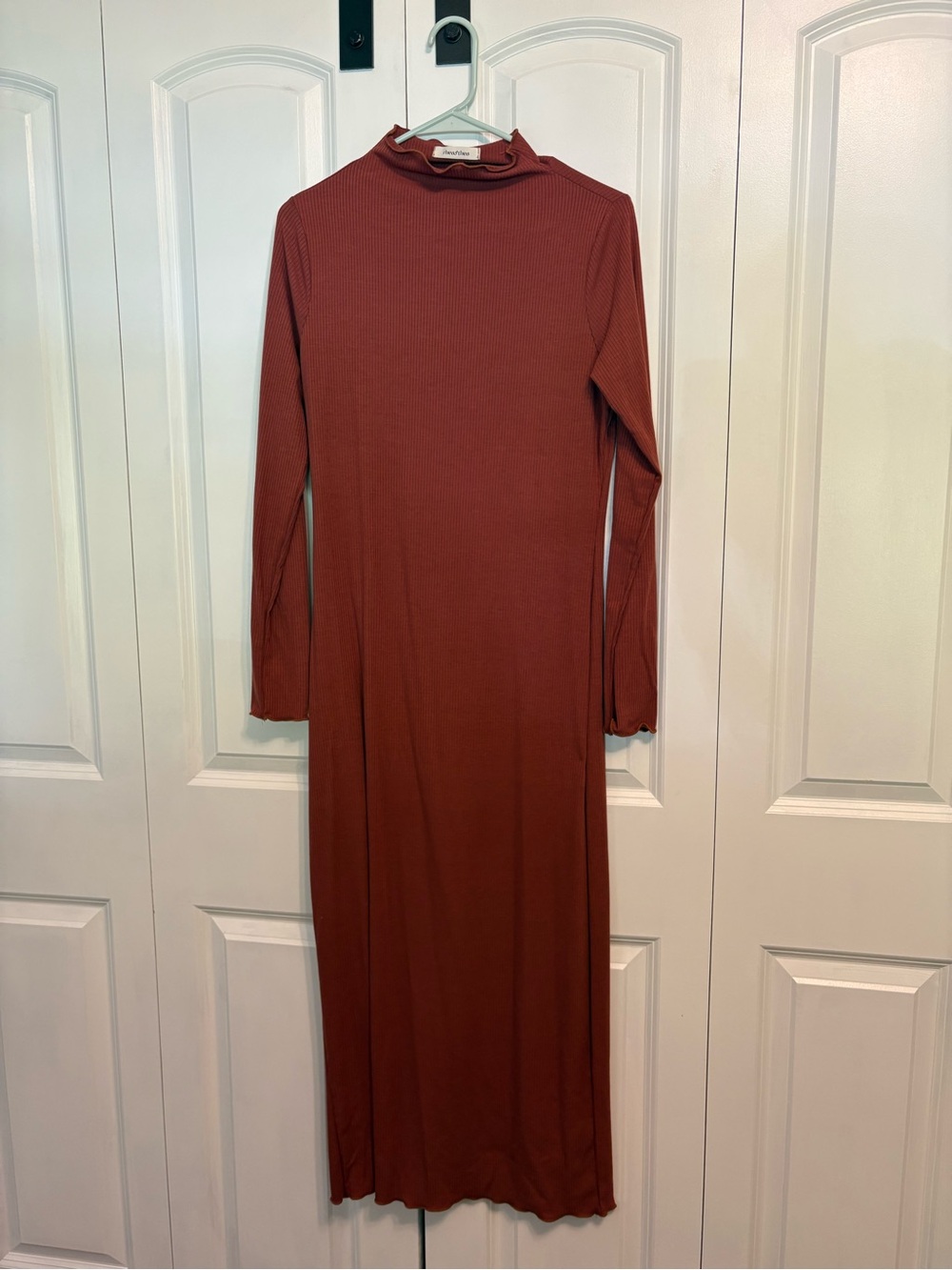 Pinkblush Long Sleeve Mock Neck Ribbed Maxi Dress - Rust